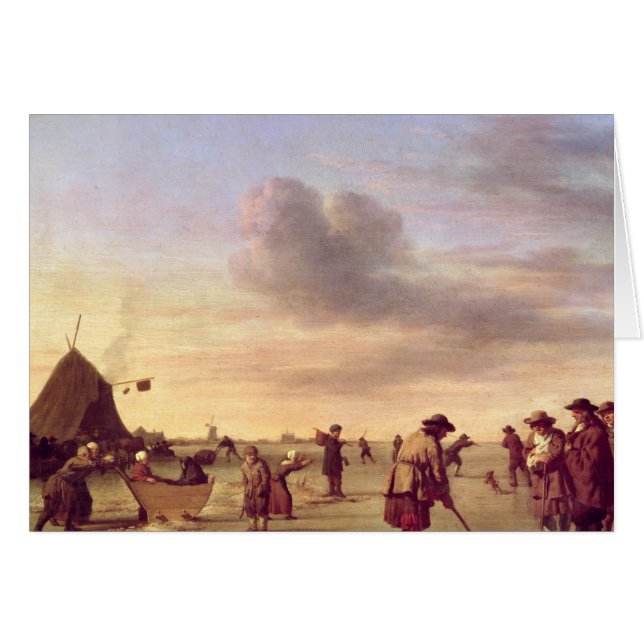 Cartão Jogadores de golfe no gelo perto de Haarlem, 1668 (Frente Horizontal)