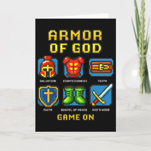 Cartão Jogo de Vídeo Cristão Armado de Deus Pixel Faith