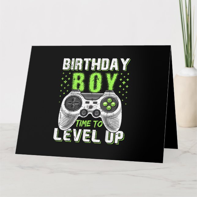Cartão Jogo de Vídeo do Birthday Boy Level Up (Frente)