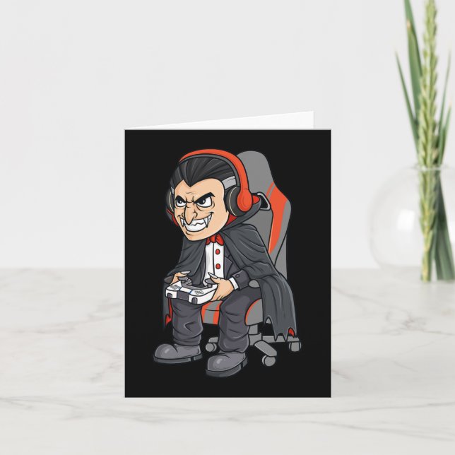 Cartão Jogo Halloween Vampiro Assustador Garotos Jovens (Frente)