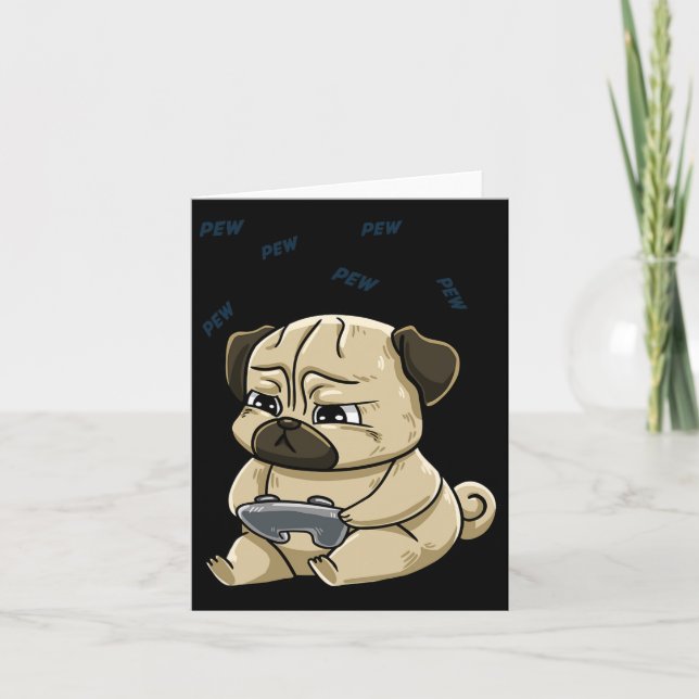 Cartão Jogo Pug Pew Gamepad Cute Hob  (Frente)