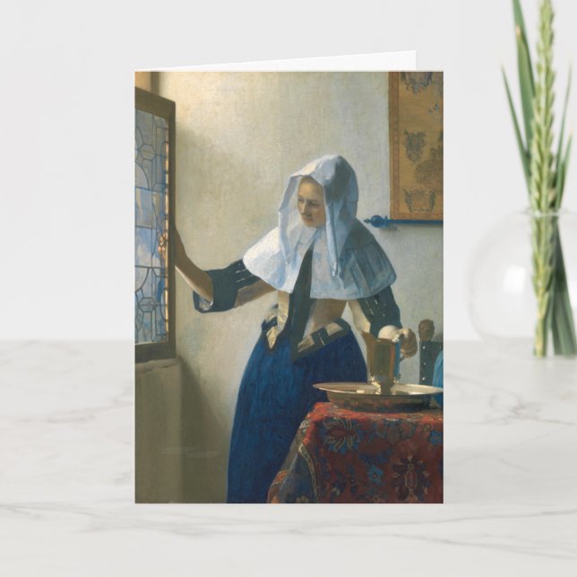 Cartão Johannes Vermeer Young Woman com Água Pitcher (Frente)