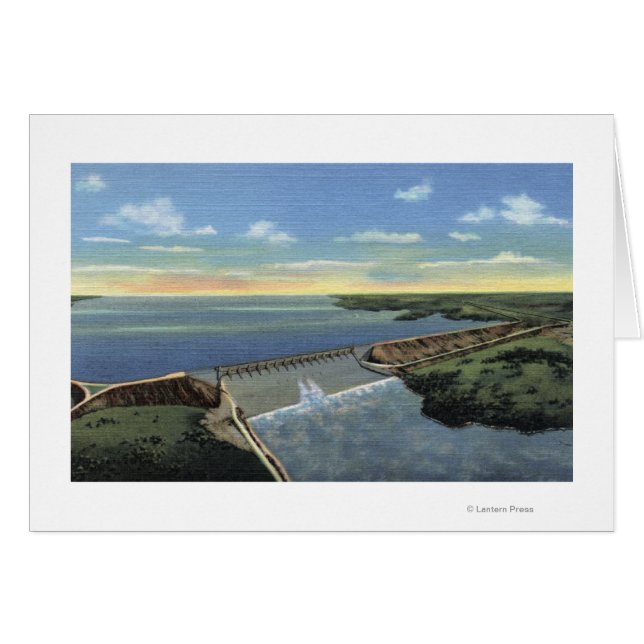 Cartão John Martin (Caddoa) Dam através do rio Arkansas (Frente Horizontal)