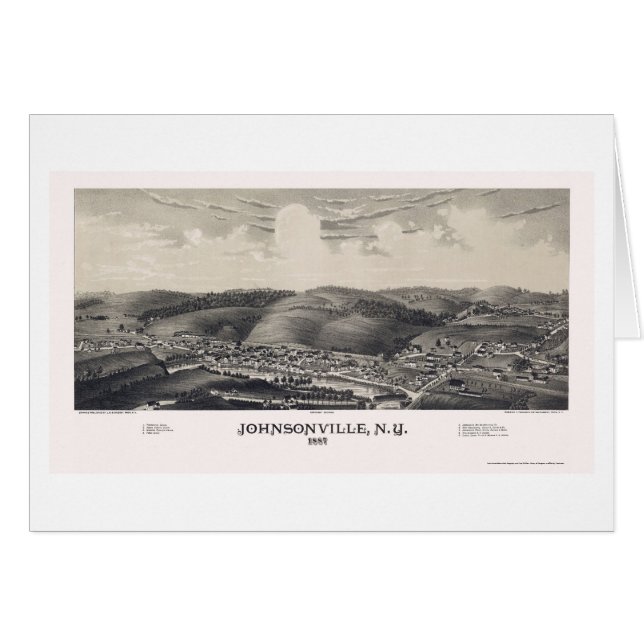 Cartão Johnsonville, mapa panorâmico de NY - 1887 (Frente Horizontal)