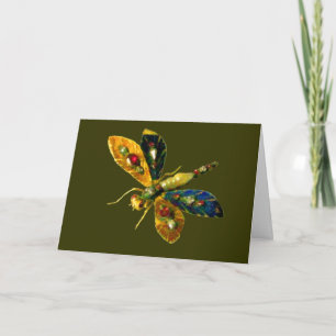 CARTÃO JOIA DRAGONFLY OURO ANTIGO COM PEDRAS PRECIOSAS