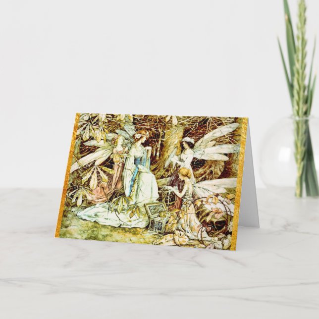 Cartão Joias de fadas com aniversário Dourado na fronteir (Frente)