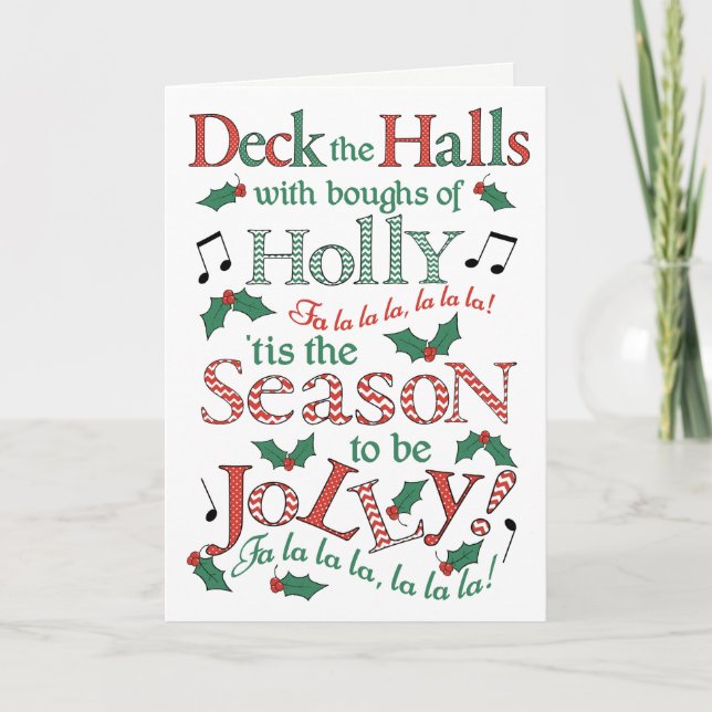 Cartão Jolly Christmas Deck the Halls com Holly (Frente)