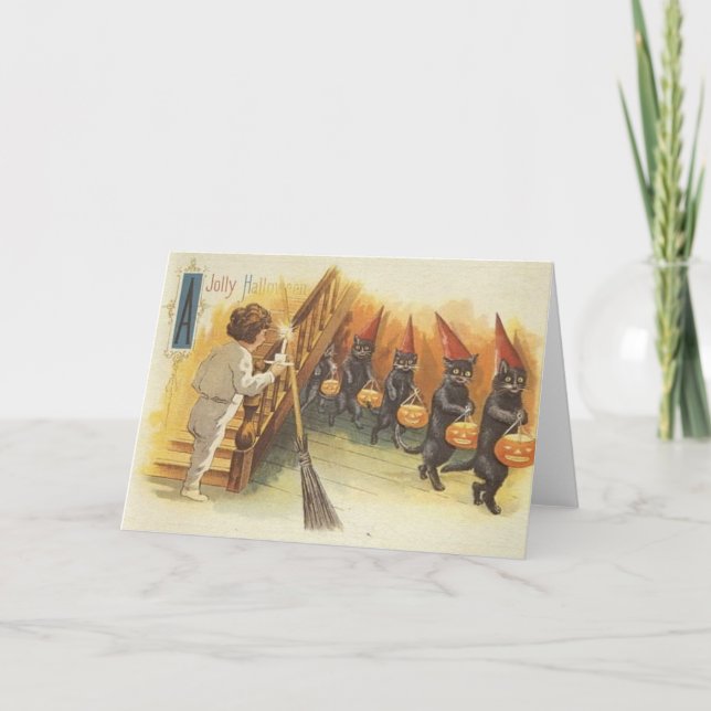 Cartão Jolly Halloween Cats Trick or Treating (Frente)