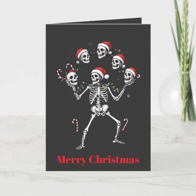 Cartão Jolly, Juggler Skeleton Juggling for the Holidays (Frente)