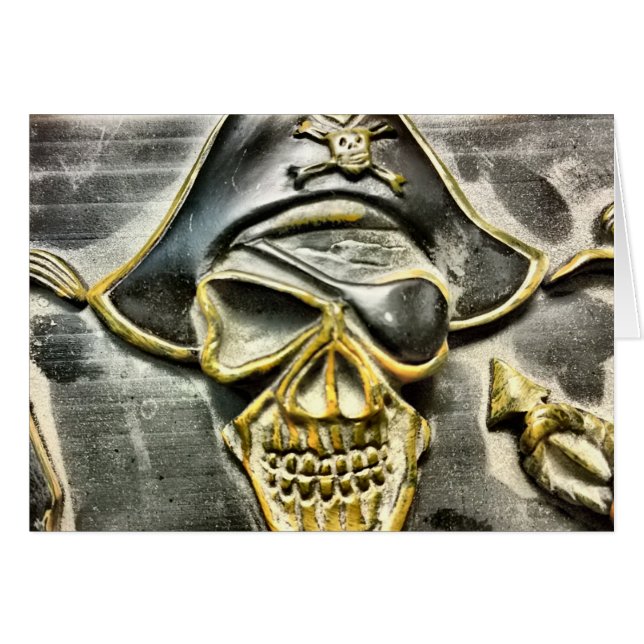 Cartão Jolly Roger Pirate Treasure Chest (Frente Horizontal)