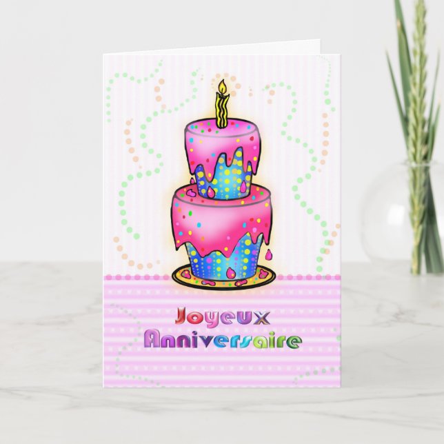 Cartão Jolyeux Anniversaire French Happy Birthday Cake (Frente)