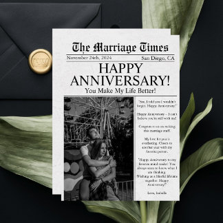 Cartão Jornal Aniversário de Casamento Foto Divertida Úni