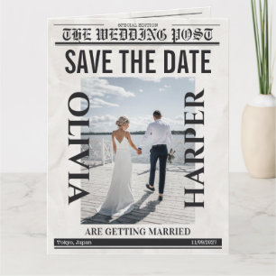 Cartão Jornal de casamento vintage personalizado “Save th