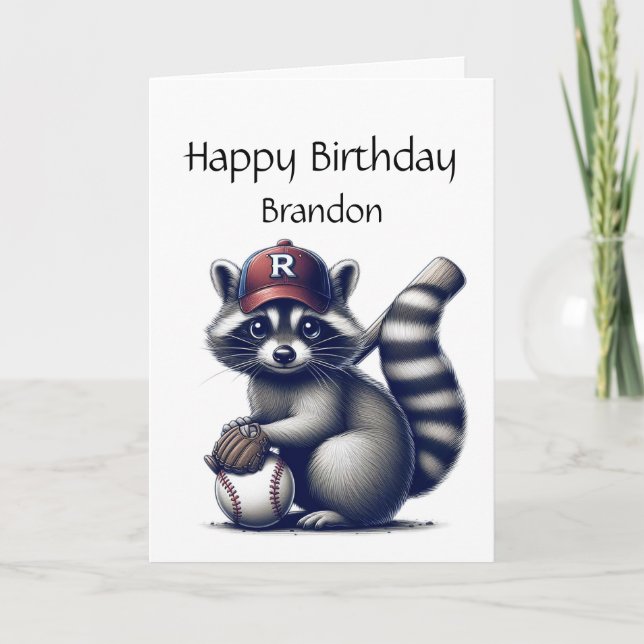 Cartão Jovem Raccoon Personalizado Animal de Beisebol (Frente)