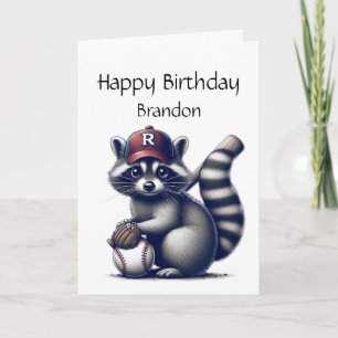 Cartão Jovem Raccoon Personalizado Animal de Beisebol