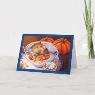 Cartão Jovem Rato de Outono Dorme na Xícara de Água Pintu