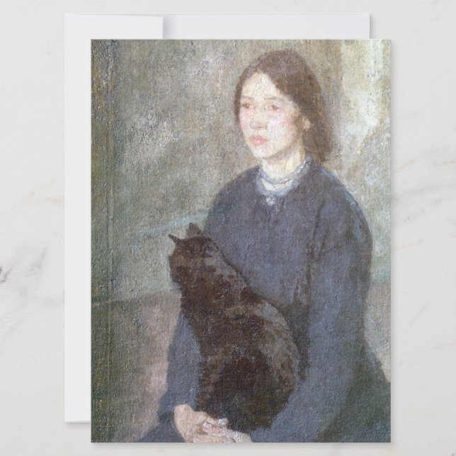 Cartão Jovem Segurando um Gato Negro (por Gwen John) (Frente)