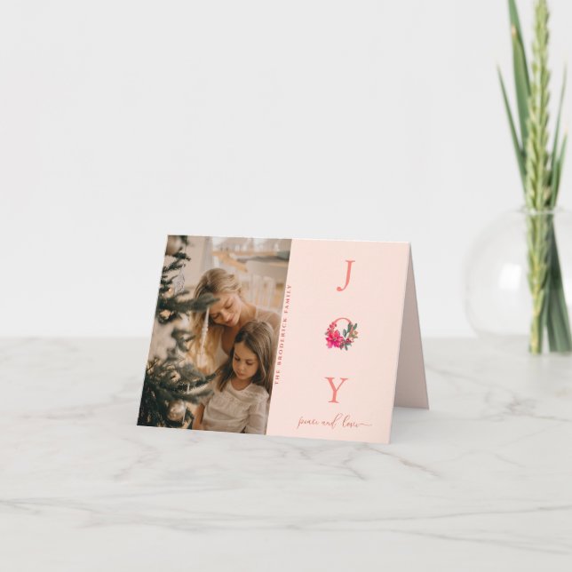 Cartão Joy Peace Love | Foto da família natalina (Frente)