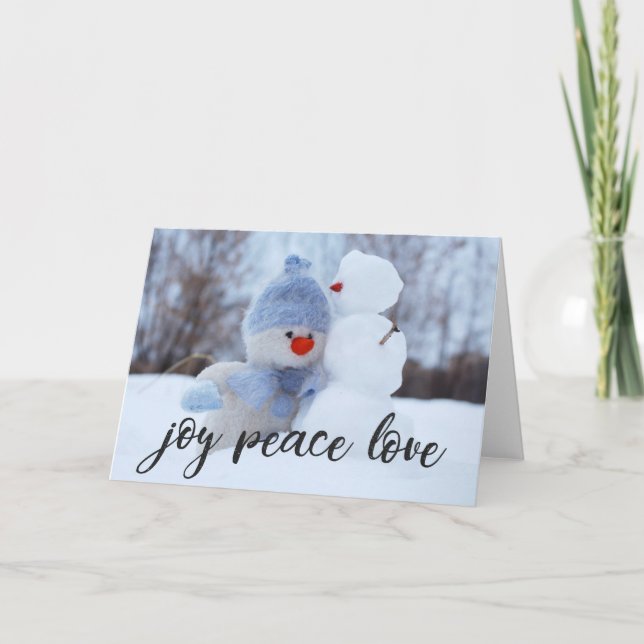 Cartão Joy Peace Love YOUR PHOTO ou Keep Snowman Photo (Frente)