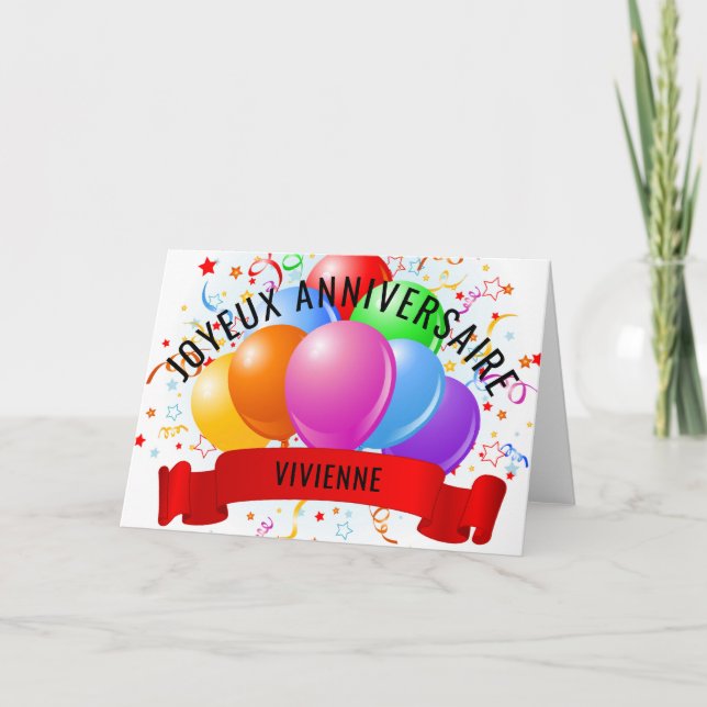 Cartão Joyeux Anniversaire Francês Personalizado Aniversá (Frente)