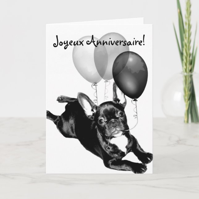Cartão Joyeux Anniversaire French Bulldog (Frente)