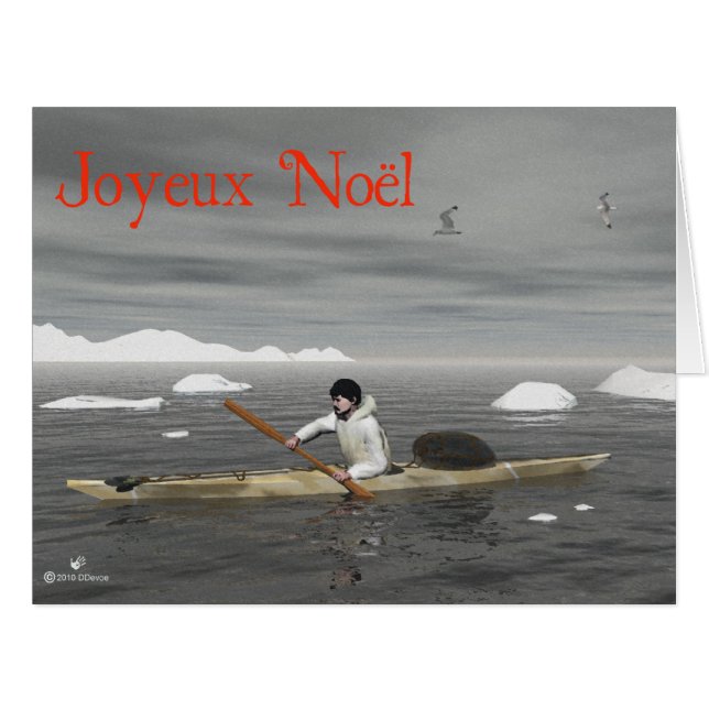 Cartão Joyeux Noё l - Inuit Kayak (Frente horizontal)