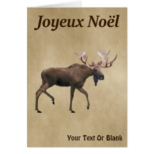 Cartão Joyeux Noё l - Touro Moose No Papel Antigo