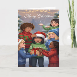 Cartão Joyful Gift-Sharing Kids Christmas Card