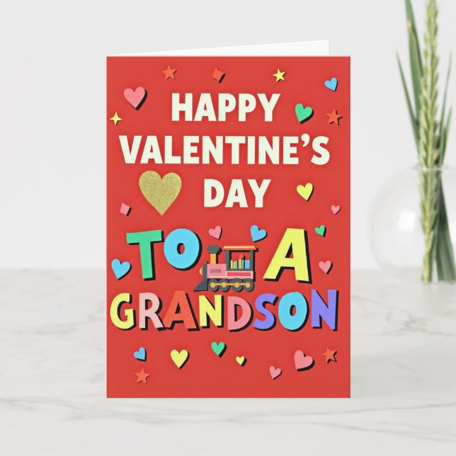 Cartão Joyful Grandson Valentines Day Card (Frente)