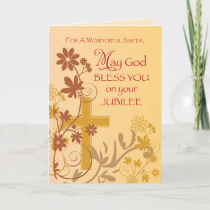 Cartão Jubilee Anniversário Nun Cross, Swirls, Flowers & 