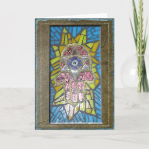 Cartão Judaica: Mosaic Glowing Hamsa w/Star of David