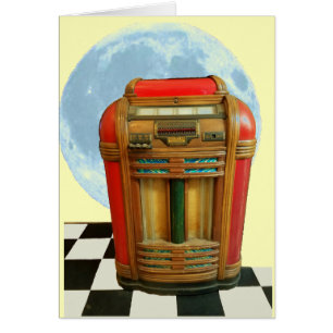 Cartão Jukebox clássico antigo com Lua cheia azul