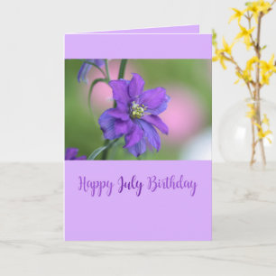 Cartão Julho Aniversário Purple Larkspur Mês Flor
