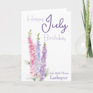 Cartão Julho Birth Flower Larkspur Birthday