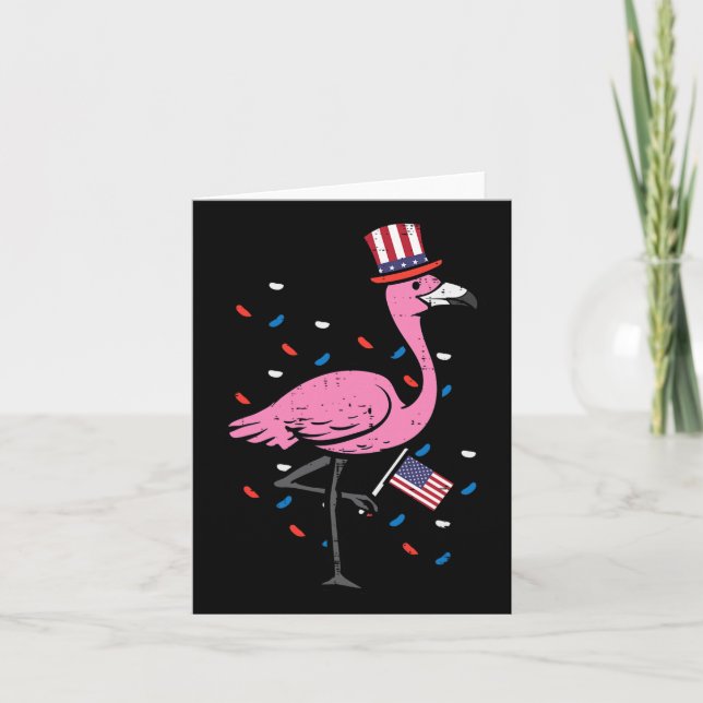 Cartão Julho Flamingo U Flag Bird Patriotic Women Girls K (Frente)