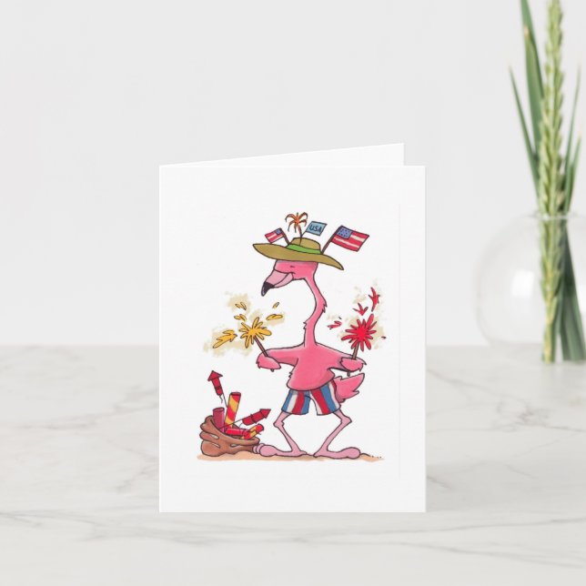 Cartão July 4th Flamingo Fireworks notecard (Frente)