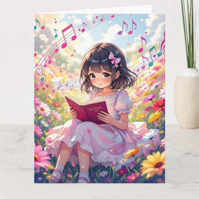 Cartão Jumbo Anime Girl Read | Aniversário da Página de C (Frente)