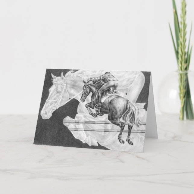 Cartão Jumper Horses Drawing by Kelli Swan (Frente)