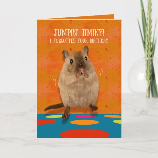 Cartão Jumpin' Jiminy Funny Gerbil Beliscou Aniversário (Frente)