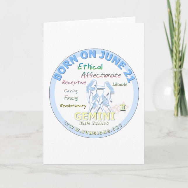 Cartão June aniversário de 21 anos - Gemini (Frente)