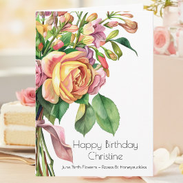 Cartão June Birth Flower Birthday Card Roses Honeysuckle