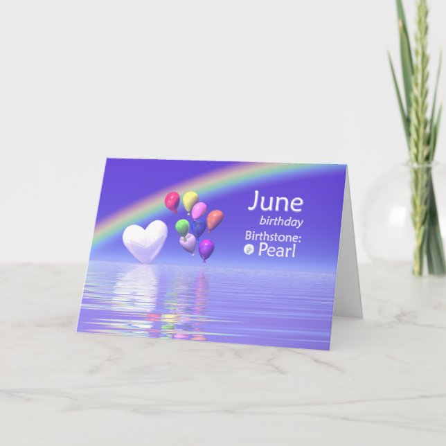 Cartão June Birthday Pearl Heart (Frente)