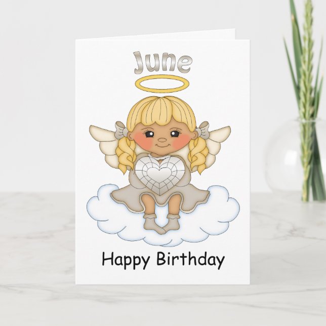 Cartão June Birthstone Angel Blonde Birthday Card (Frente)