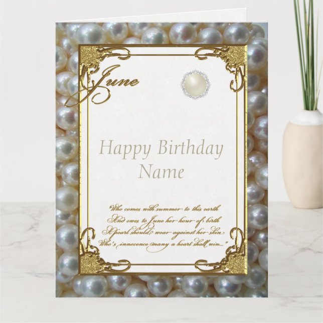 Cartão June Pearl Birthstone Aniversário 8,5x11 (Frente)
