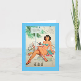 Cartão Junho 1957, Aniversário Pinup Vintage