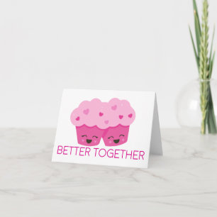 Cartão Juntos é Melhor Dois Cupcakes Rosa Dia dos Namorad