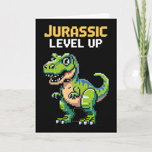 Cartão Juric Level Up Pixel Dinossauro Retro Gamer 
