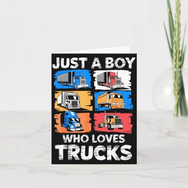 Cartão Just A Boy Who Loves Trucks Funny Semi Truck Lover (Frente)