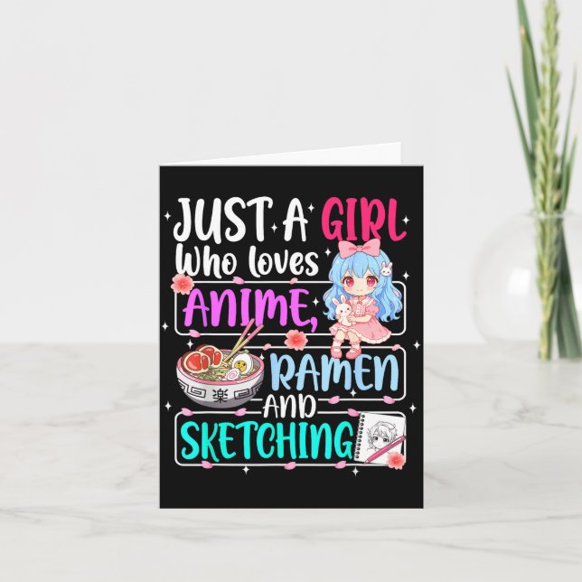 Cartão Just A Girl Who Loves Anime Ramen Sketching Japan  (Frente)