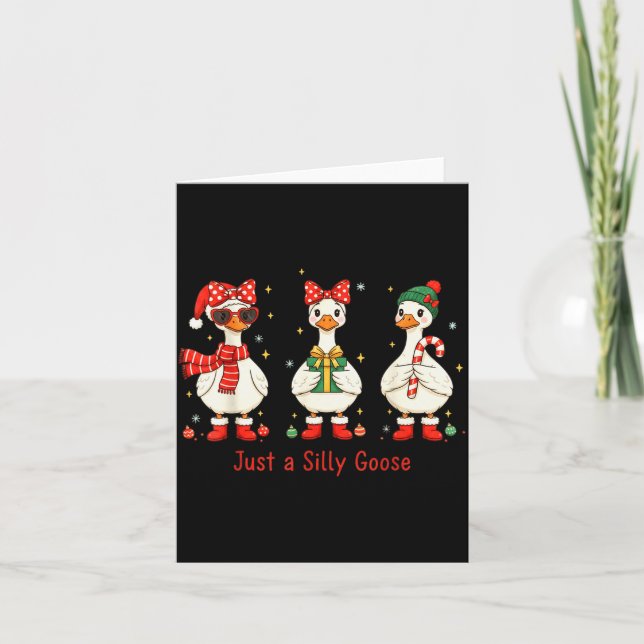Cartão Just A Jolly Goose Santa Cute Bow Christmas Men Wo (Frente)